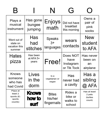 Get to know someone Bingo Card