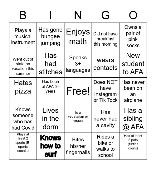 Get to know someone Bingo Card