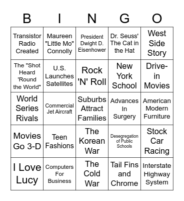 The 1950s Bingo Card