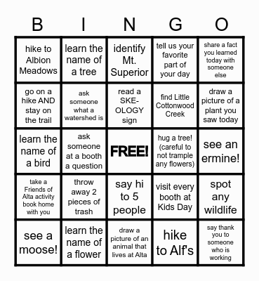 ALTA BINGO Card
