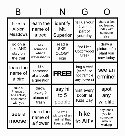 ALTA BINGO Card