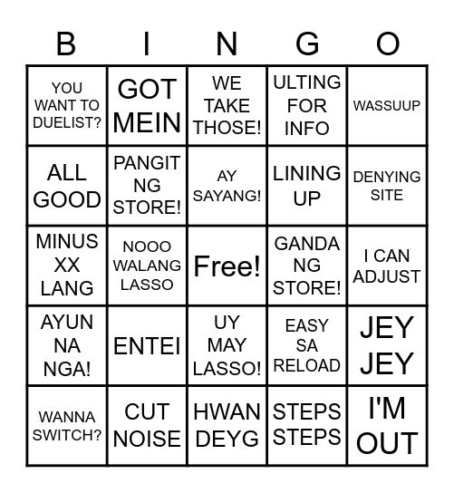 B I N G O Bingo Card