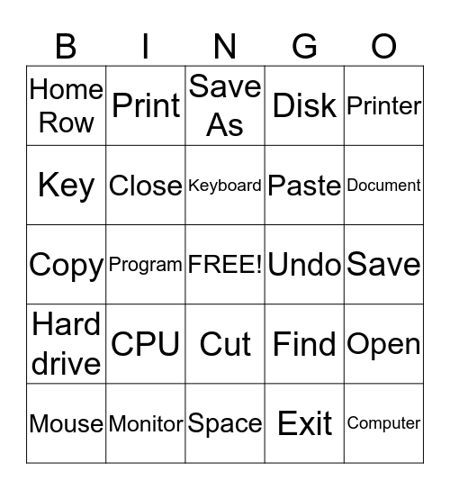 Computer Class Bingo Game Bingo Card