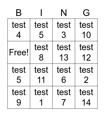 Test Bingo Card