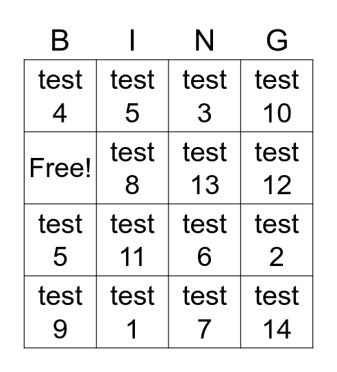 Test Bingo Card