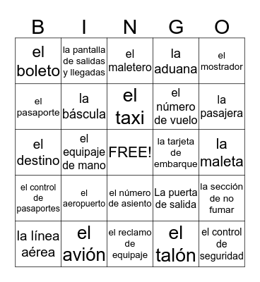 Capítulo 11:  El viaje y el transporte  Bingo Card