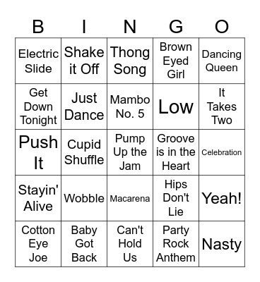 PARTY SONGS Bingo Card