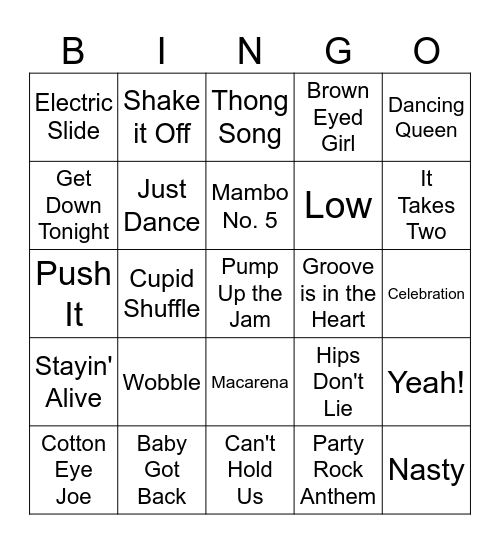 PARTY SONGS Bingo Card