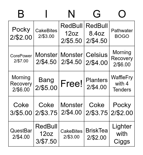 Upselling Bingo Card