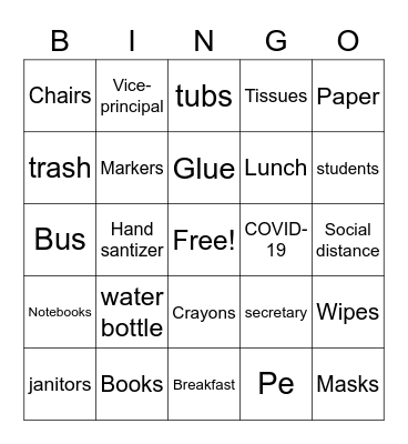 Back to Schoool Bingo Card
