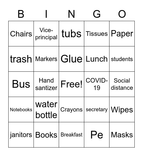 Back to Schoool Bingo Card