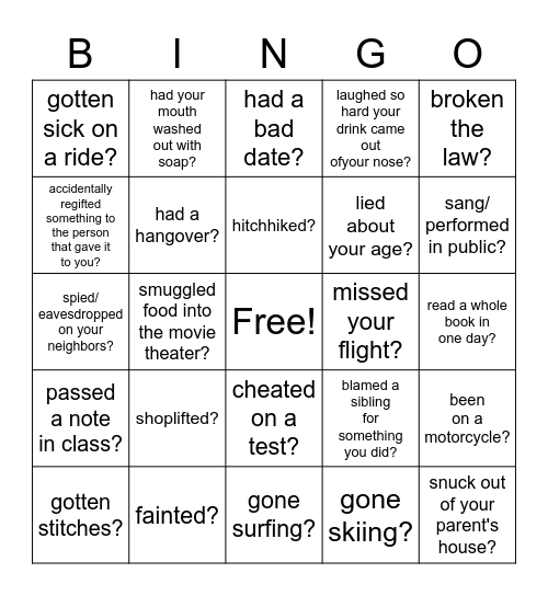 HAVE YOU EVER (part 2)... Bingo Card