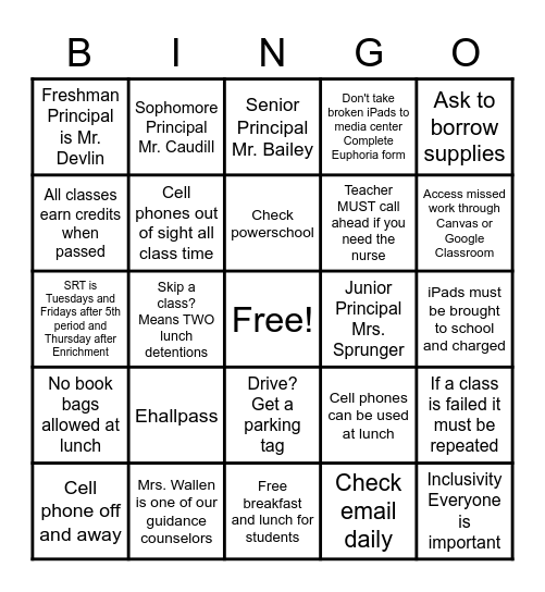 We Are Warsaw! 2021-22 School Year Bingo Card