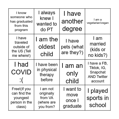 Icebreaker Bingo Card