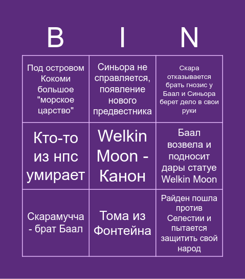 Бинго Инадзума Bingo Card