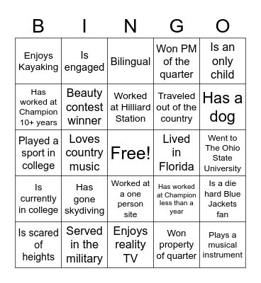 Getting to Know You Bingo Card