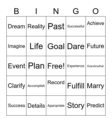 English Bingo Card