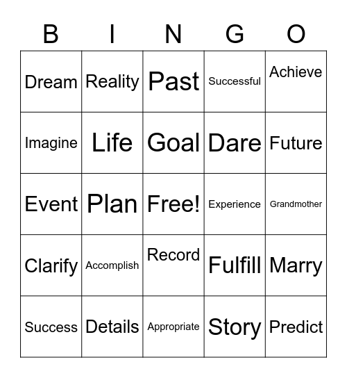 English Bingo Card