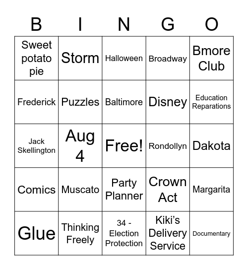 Untitled Bingo Card