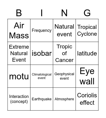 Key Terms 1 and 2 Bingo Card