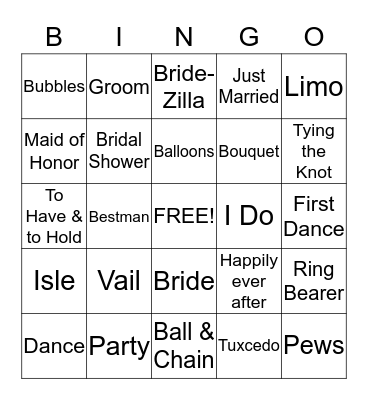 Bridal Shower Bingo Card