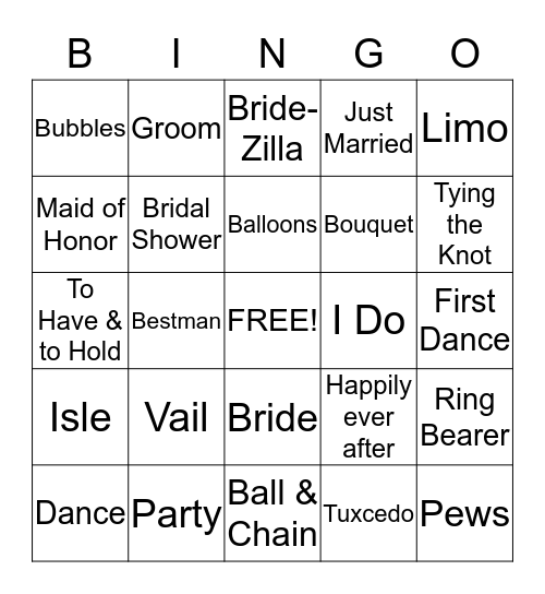 Bridal Shower Bingo Card