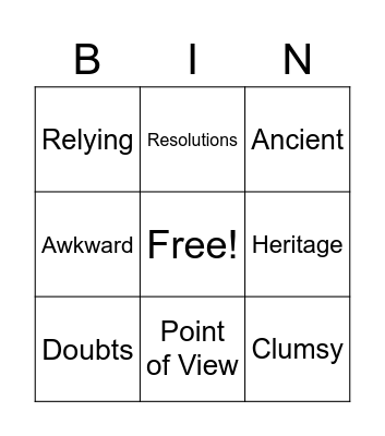 Vocabulary Bingo Card