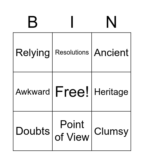 Vocabulary Bingo Card