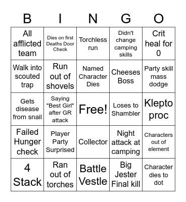Darkest Dungeons Bingo Card