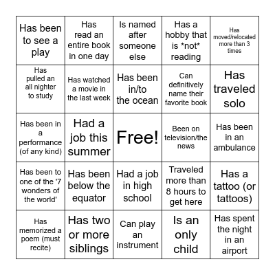 Find someone who.. Bingo Card
