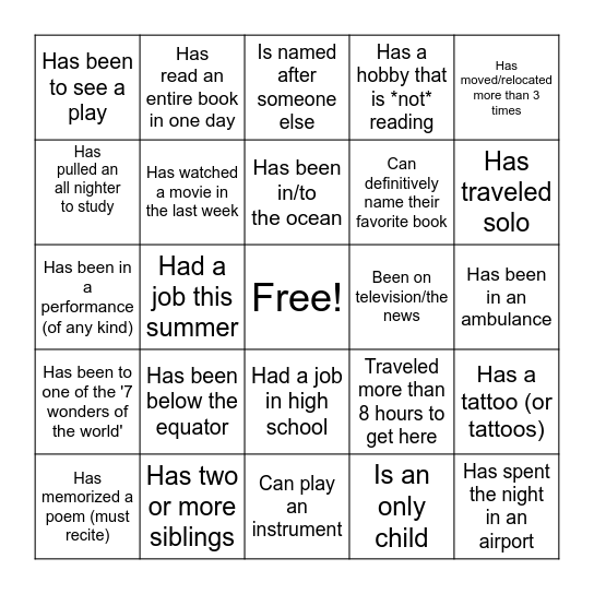 Find someone who.. Bingo Card