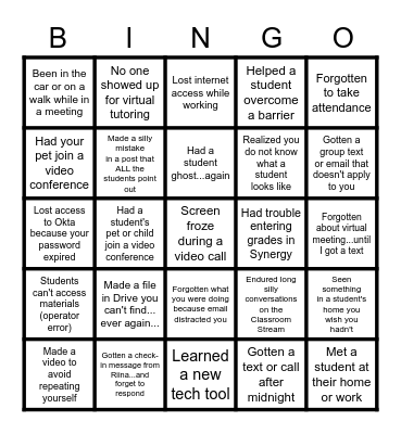 Online Team Building Bingo Card