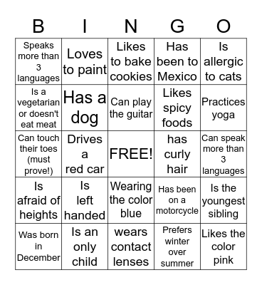 Icebreaker Bingo Card