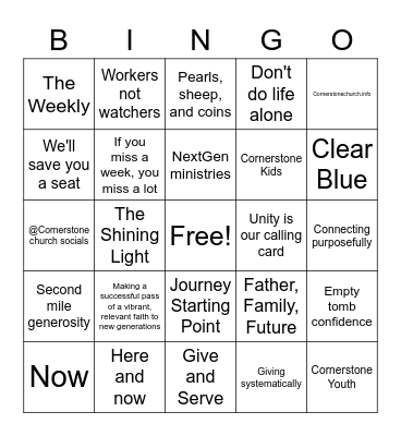 Cornerstone Bingo Card
