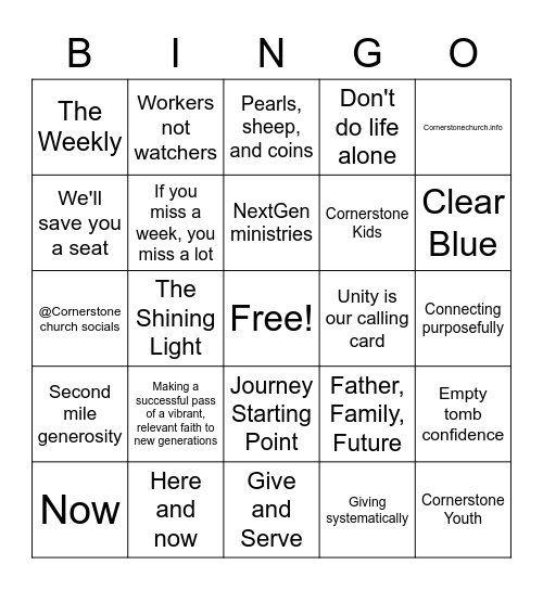 Cornerstone Bingo Card
