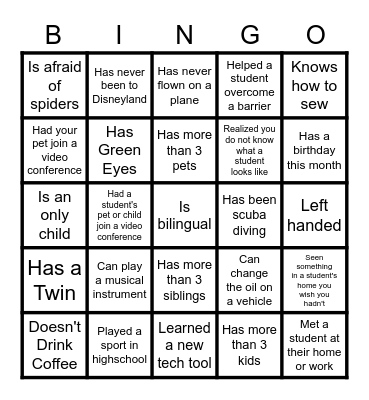 Online Team Building Bingo Card