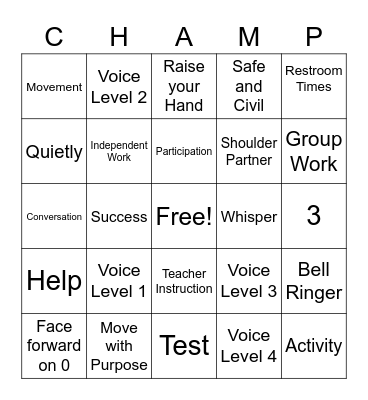 CHAMPS Bingo Card