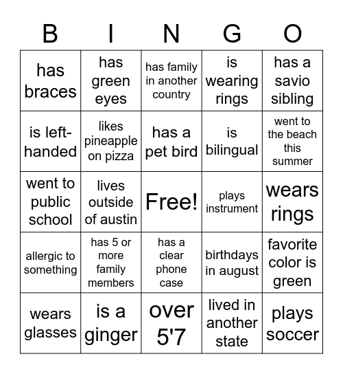 SAVIO BINGO Card