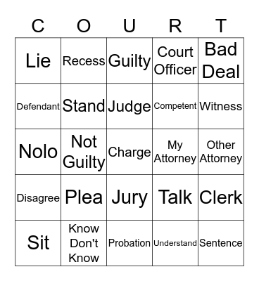 Court Education Bingo Card