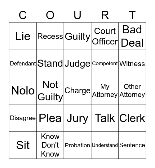 Court Education Bingo Card