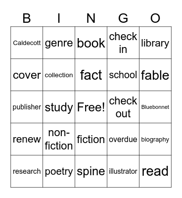 Library Words Bingo Card
