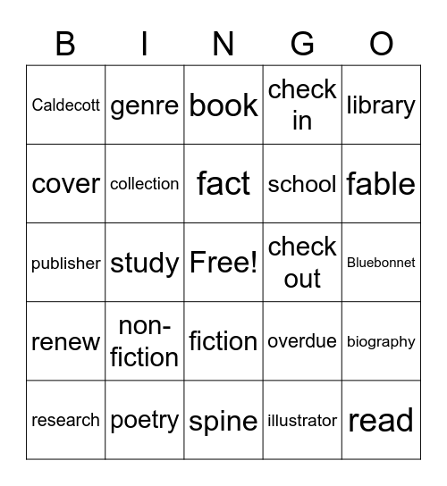 Library Words Bingo Card