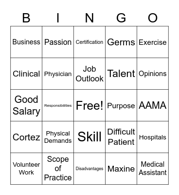 Medical Assisting BINGO Card