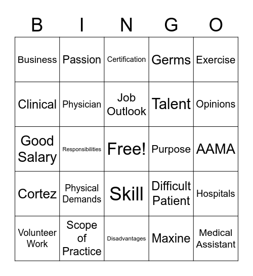 Medical Assisting BINGO Card