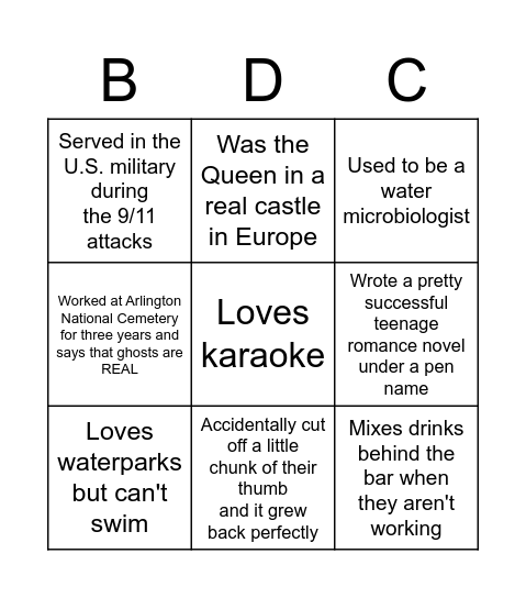 Staff Fun Fact Bingo Card