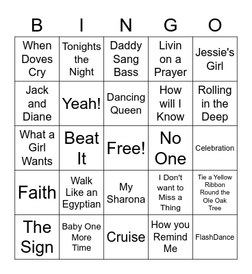 #1 Hits From 1970 - 2020 Bingo Card