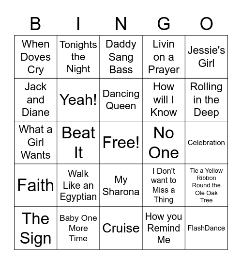 #1 Hits From 1970 - 2020 Bingo Card