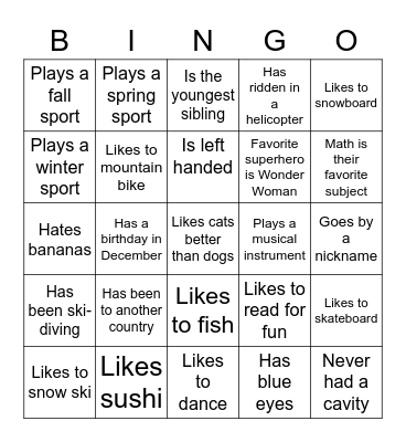 First day Bingo Card