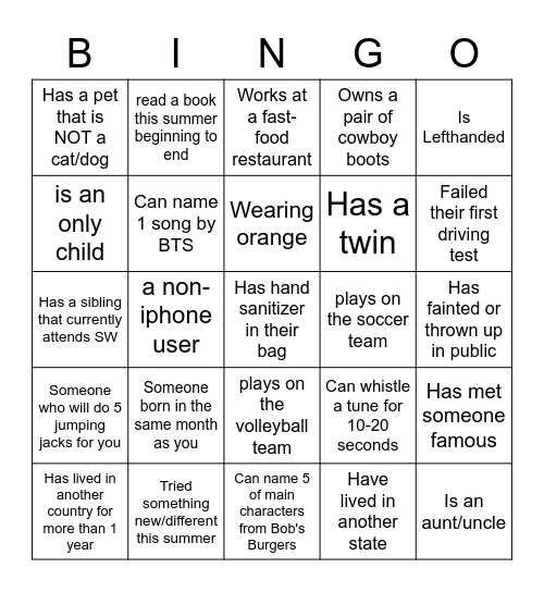 Human Bingo Card