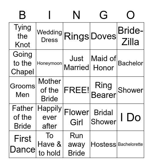 Bridal Shower Bingo Card